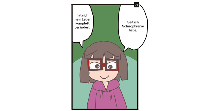 Zumikuni mit Brille spricht über Schizophrenie