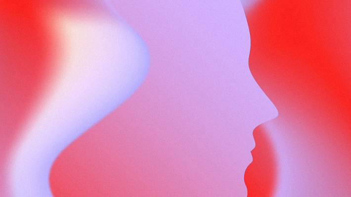 Illustration mit Kopf in blau und rot