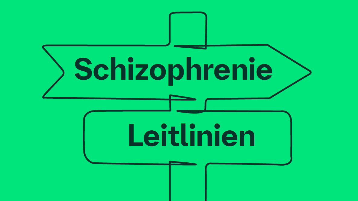 Wegweiser mit Schizophrenieleitlinien auf grünem Grund