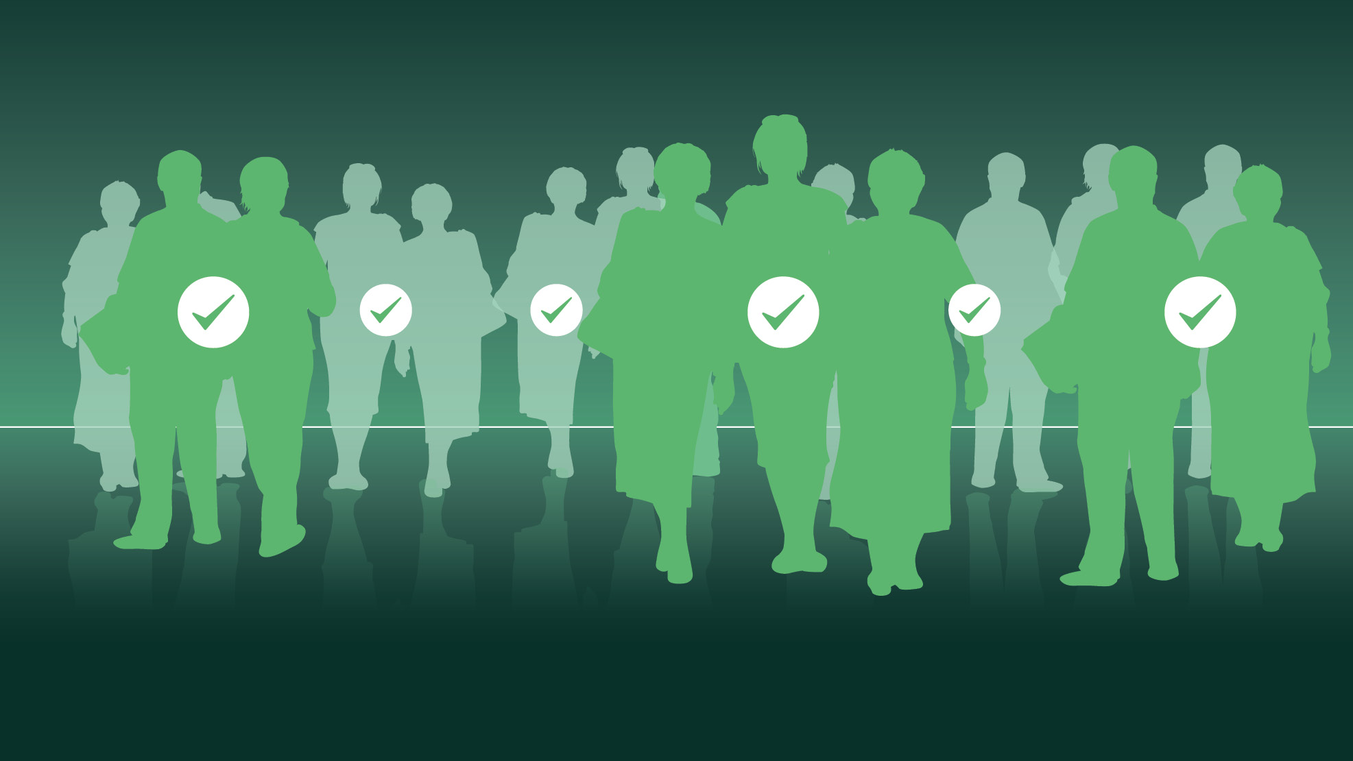 Viele Patientinnen und Patienten mit Häkchen, Jardiance®-Logo