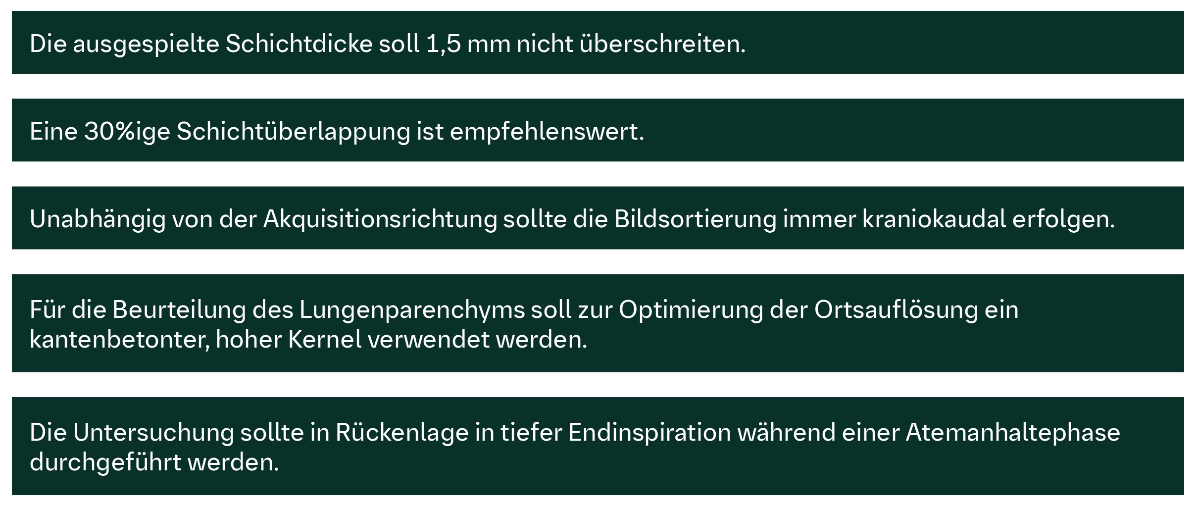 Empfohlene Einstellungen für die Durchführung einer HRCT bei Verdacht auf ILD/Lungenfibrose