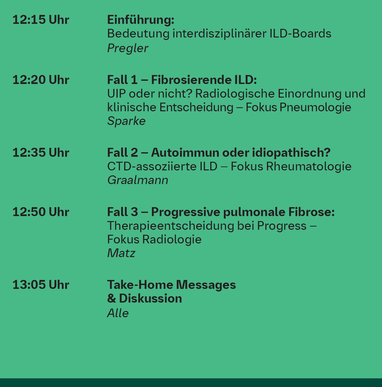 Programm des HRCT-Symposiums am Donnerstag, 14. Mai 2026: Einführung – Fallbesprechungen – Take Home Messages